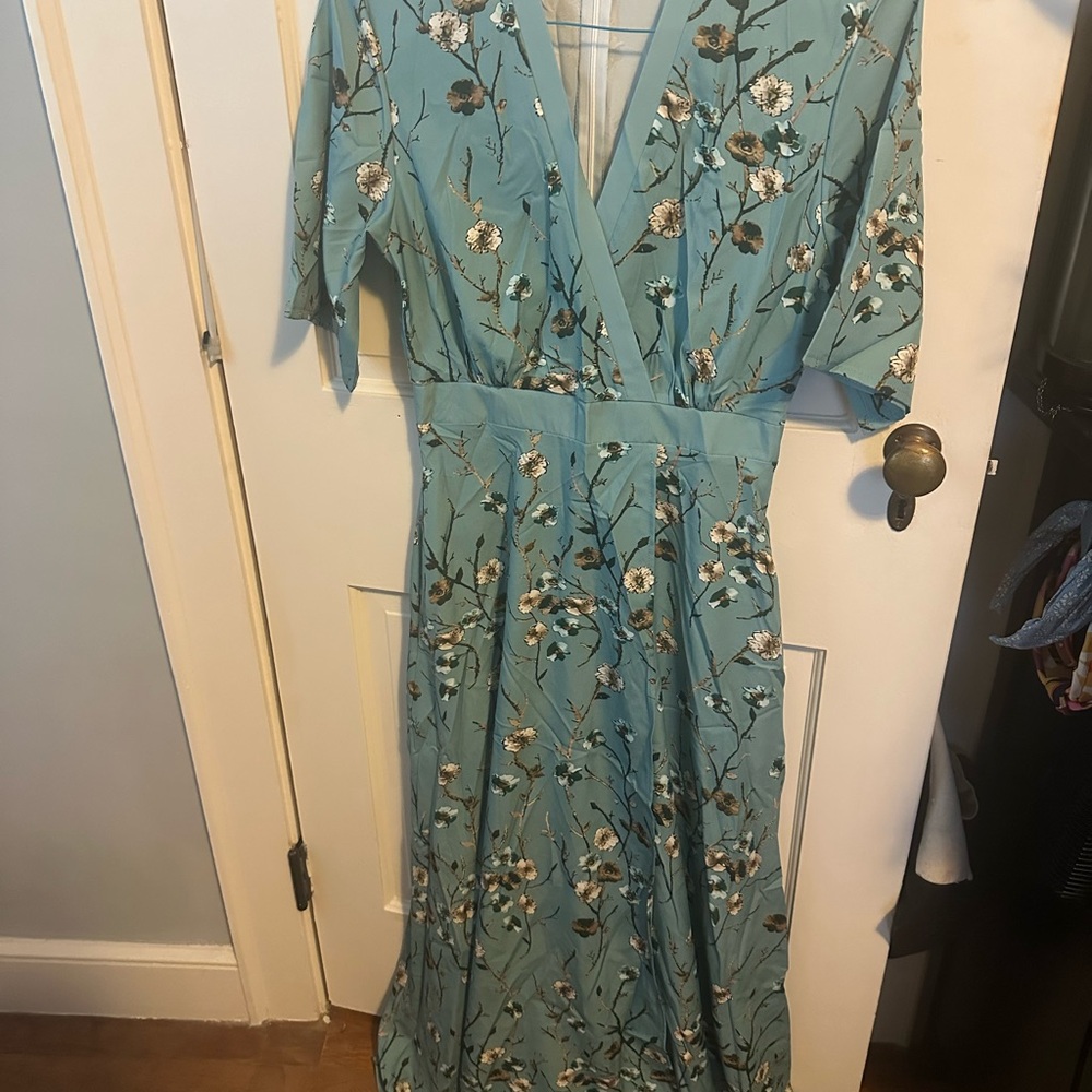 Chic Floral Maxi Dress in Teal